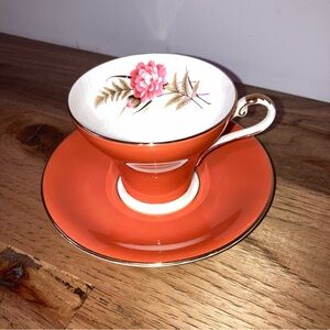 (2/$15)☕️ Vintage Orange Floral Bone China Teacup and Saucer Set - Aynsley